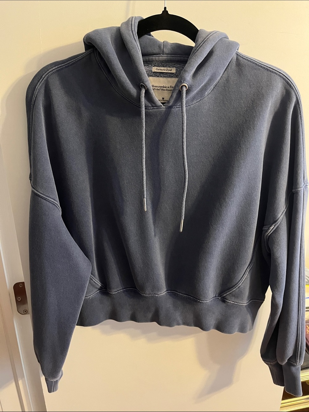 Abercrombie & Fitch Washed Slate Blue Cropped Hoodie Sweater